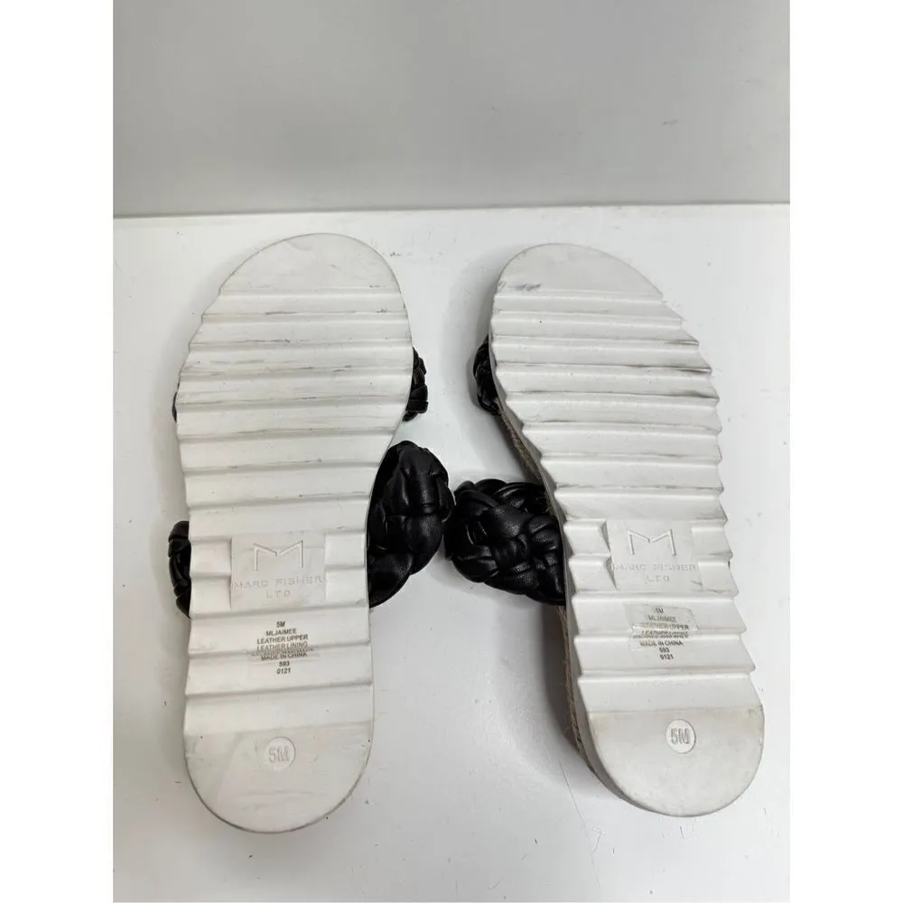 Marc Fisher Sandals Womens Size 5 Black Leather Jaimee Espadrille Slide Shoes - Image 9