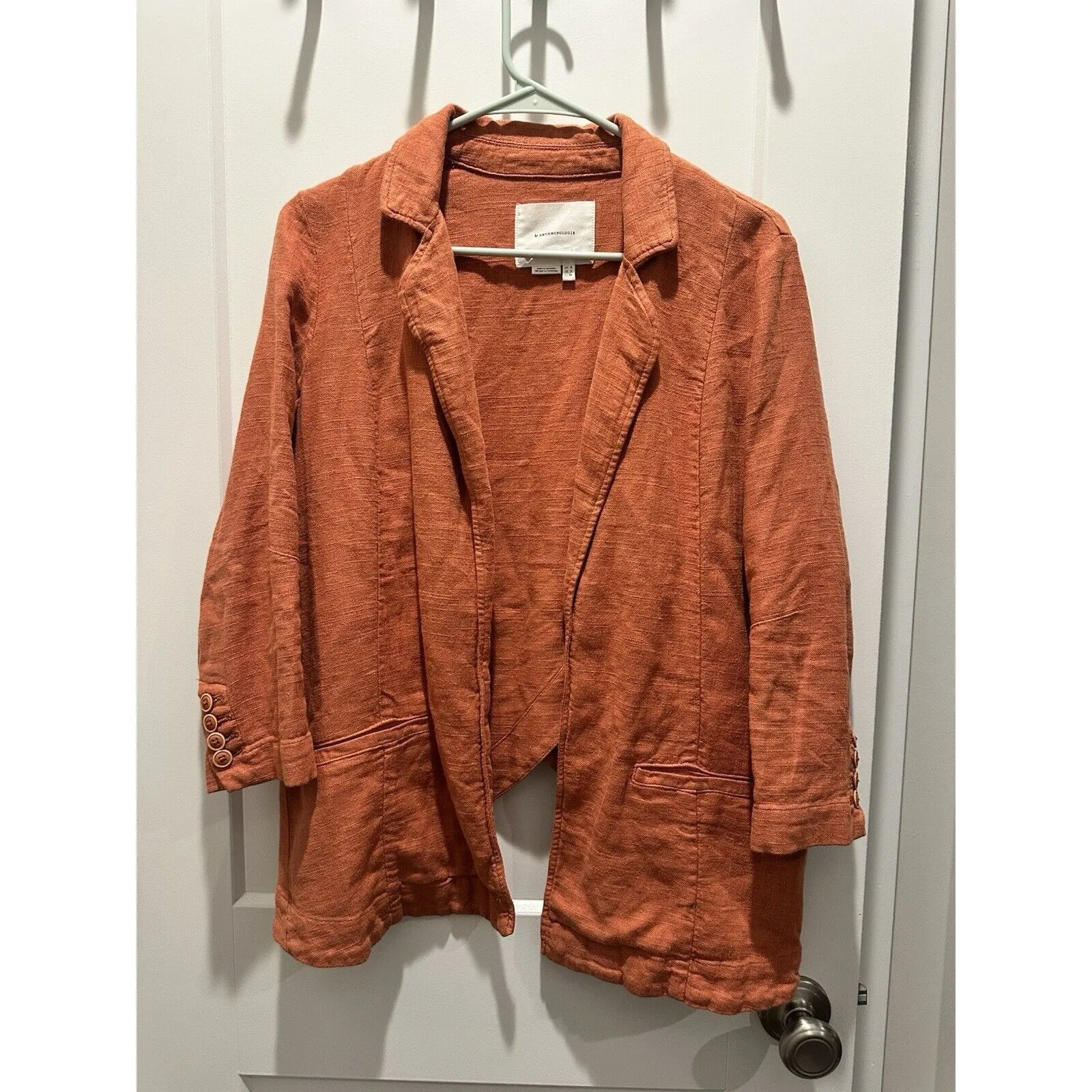 Anthropologie Vintage Washed Linen Blazer Summer Lightweight Terracotta Sz 2 - Image 3
