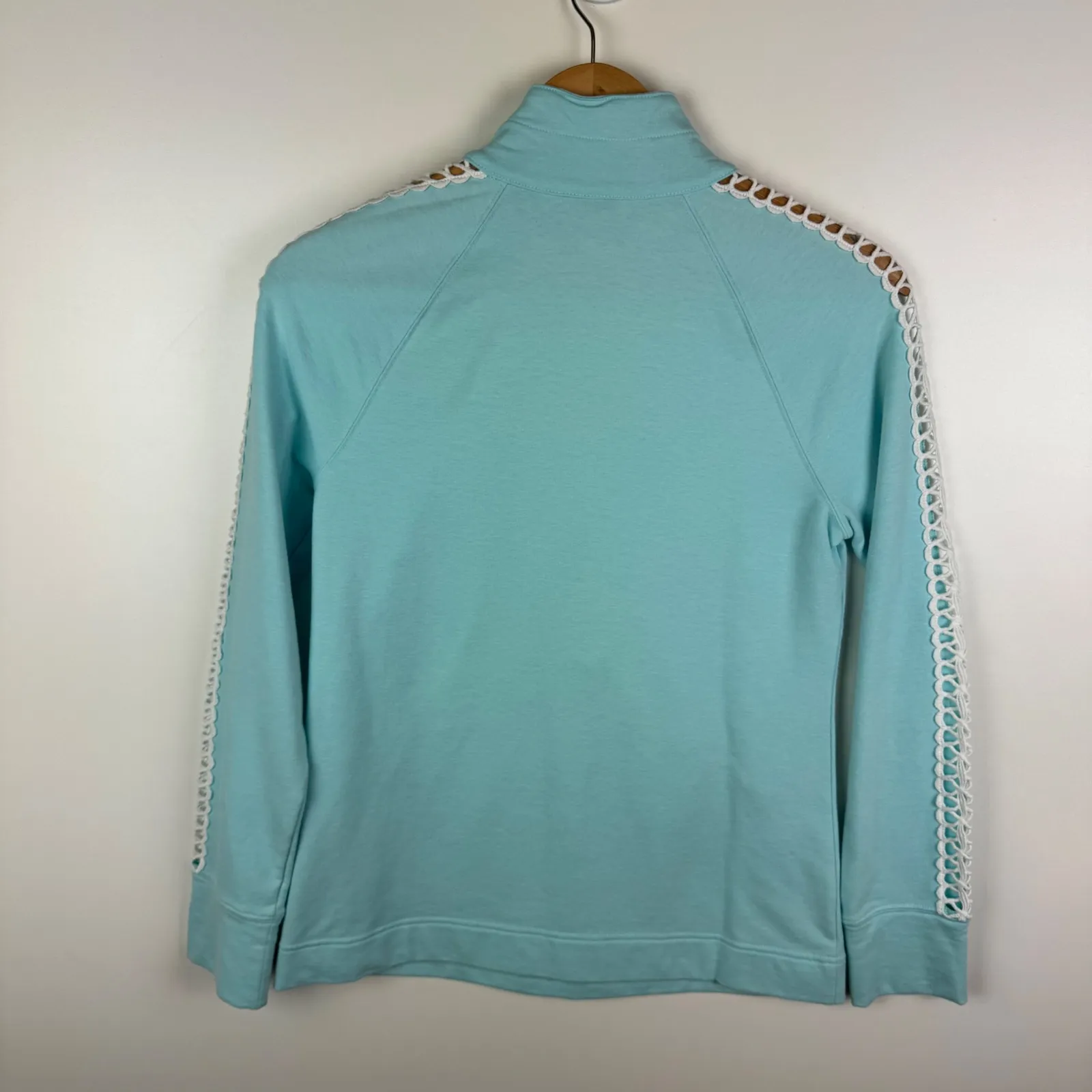 Lilly Pulitzer Skipper Popover XS Blue Lace Trim Pullover Half Zip Preppy‎ Soft - Image 6