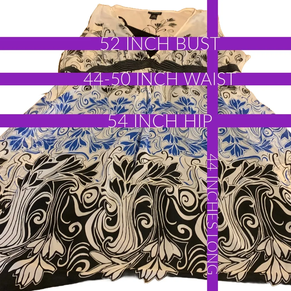 LANE BRYANT WHITE, BLACK AND BLUE CHIFFON LAYER SLEEVELESS MIDI DRESS (26) - Image 14