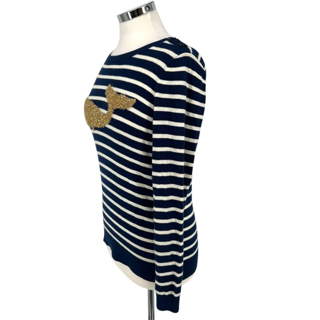 Talbots Nautical Gold Whale Navy White Striped Sweater Size Small - Image 5