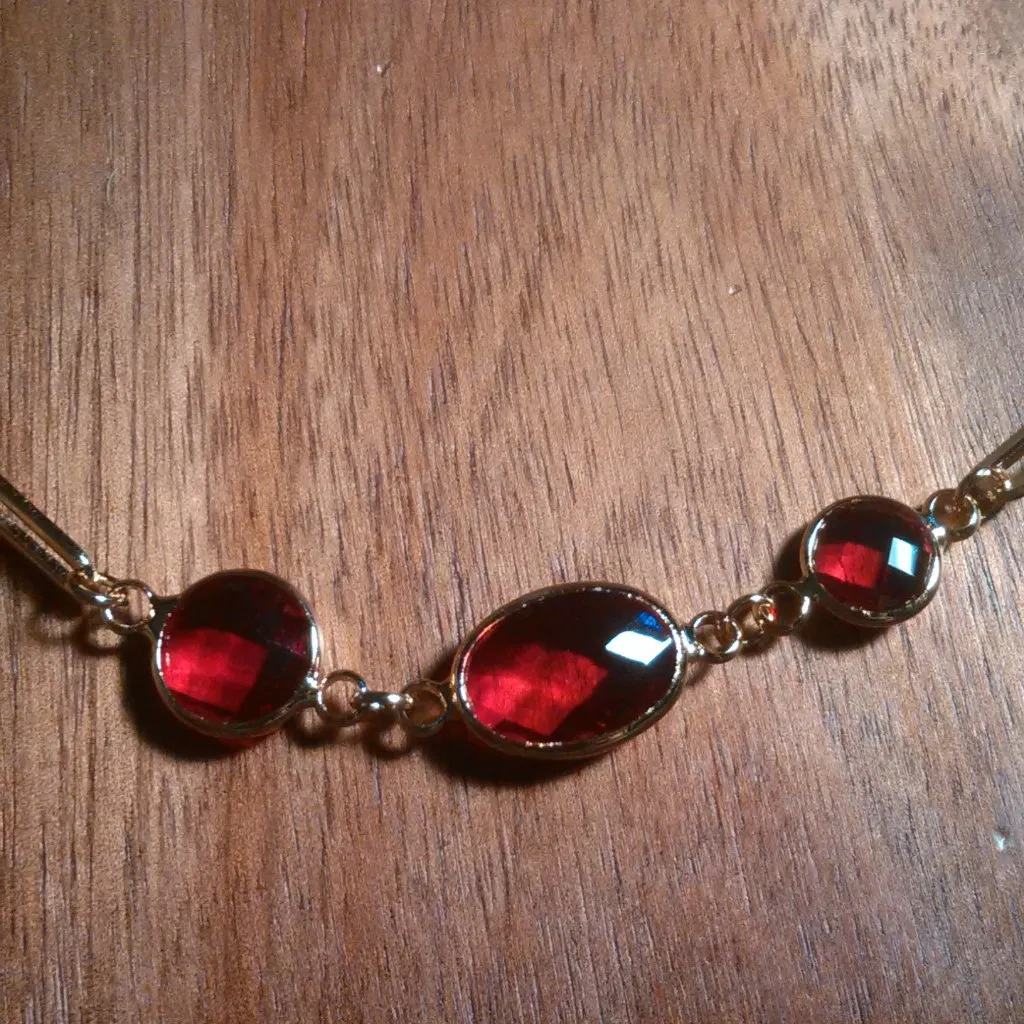 Simulated Ruby Ion Plate Yellow Gold Stainless Steel Paperclip Necklace - Image 6