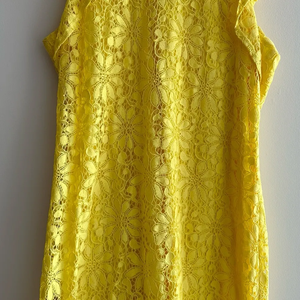 Yellow Floral Sheath Dress, Crochet Lace Ruffle Dress, Size 10 - Image 9