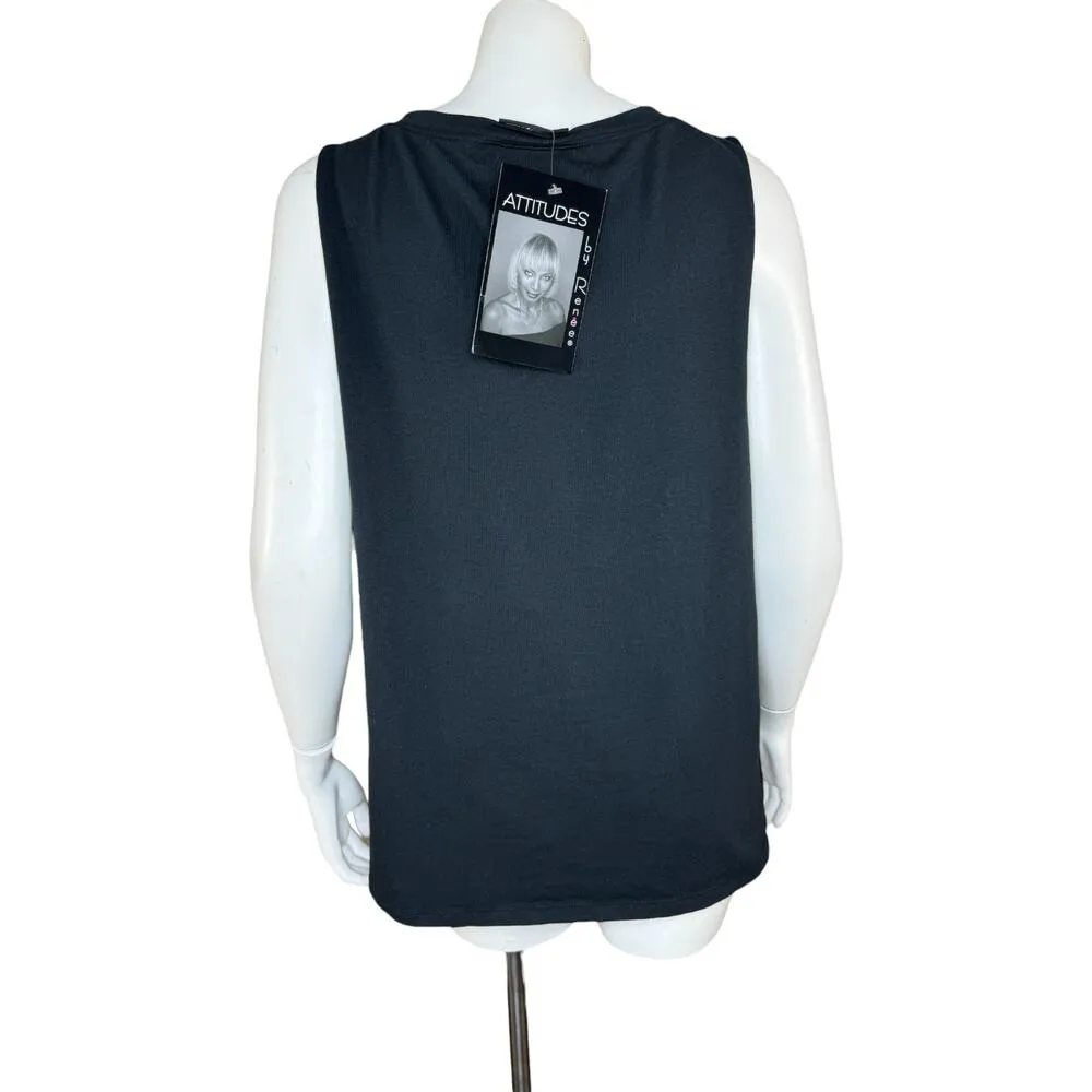 Attitudes By Renee Washed Cotton Jersey Knit Asymmetric Tank Top Black XL - Image 4