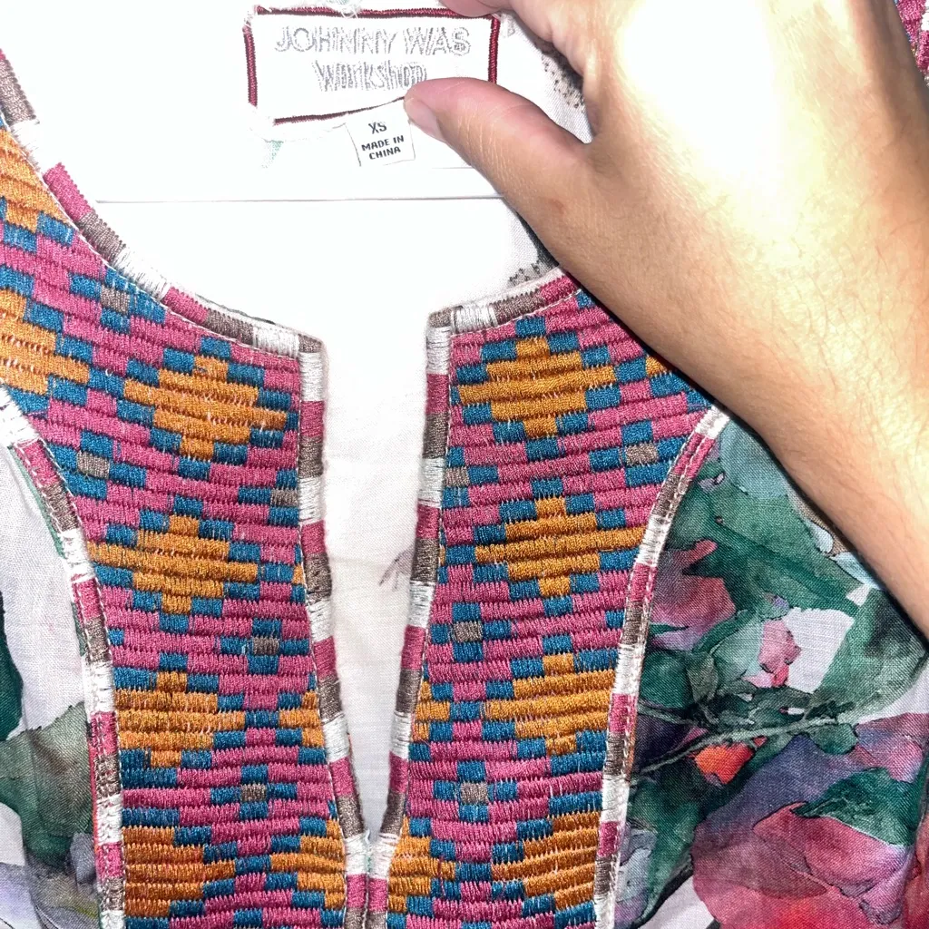 Johnny Was Workshop Flare‎ Sleeve Tunic Floral Ramie Linen Dress XS NWOT - Image 4