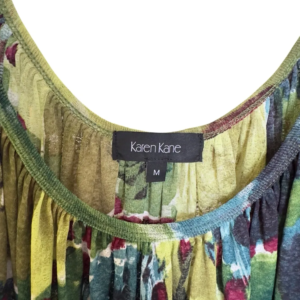 Karen Kane Abstract Floral Puff Sleeve Blouse Green‎ Multicolor Boho Y2K Retro M - Image 3