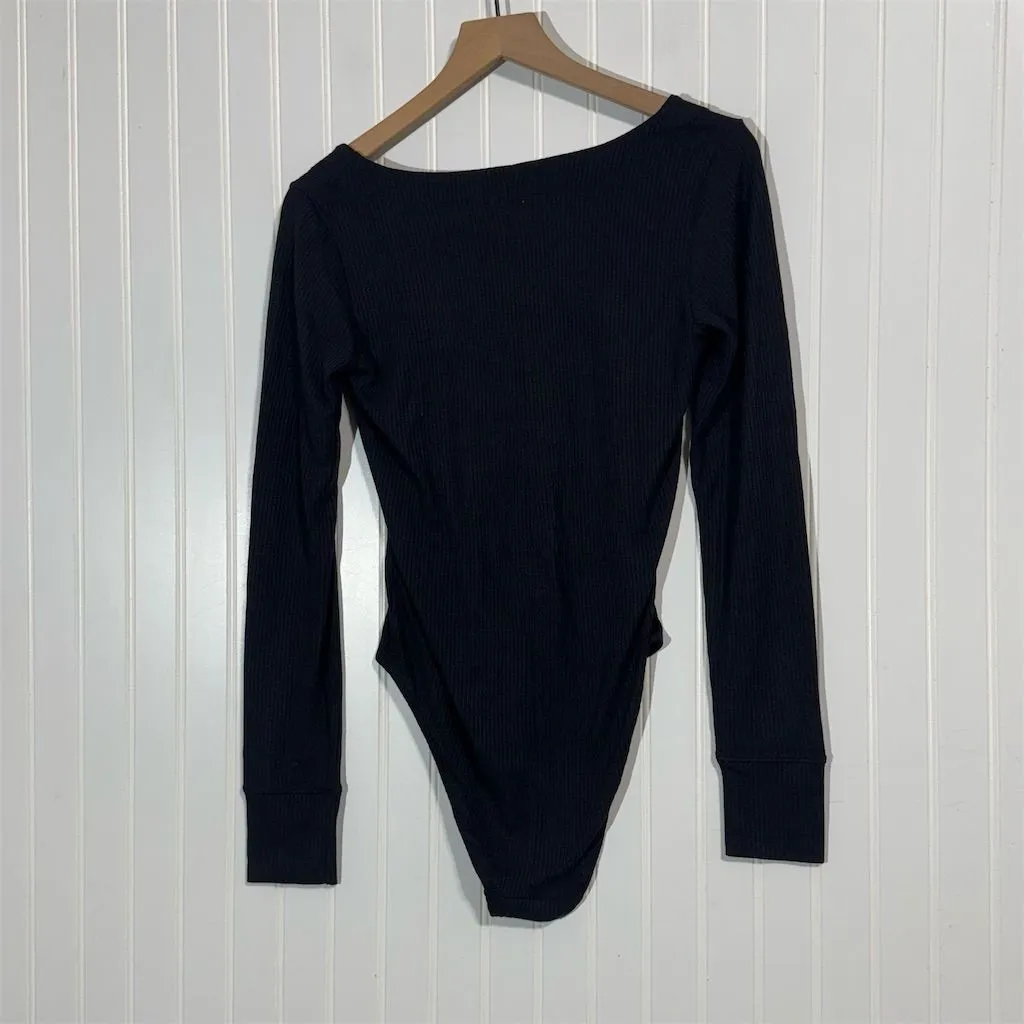 Faherty Legend Rib Bodysuit Black L NWT Clean Girl Minimalist Capsule Stretch - Image 7