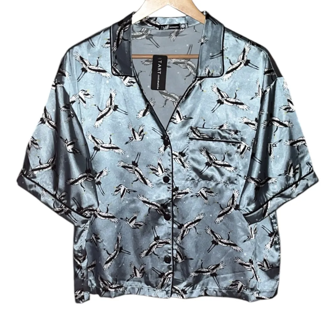 Tart Collections Bird in the Stars Satin Pajamas Blue Size XL - Image 4