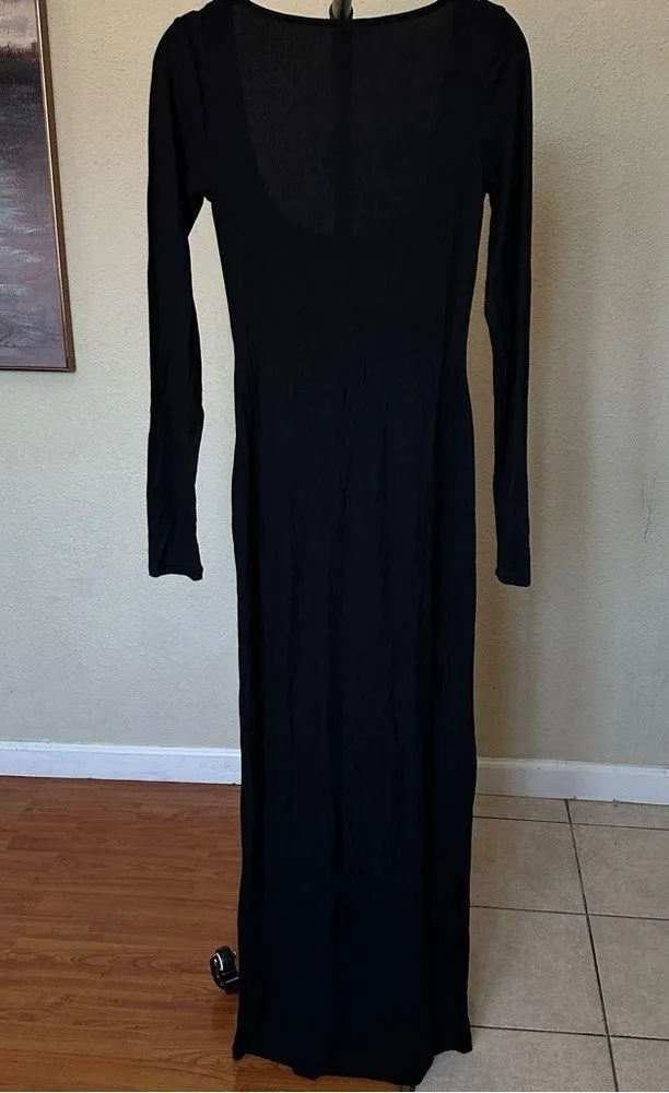SKIMS SOFT LOUNGE LONG SLEEVE DRESS ONYX black ribbed size M NWT - Image 6