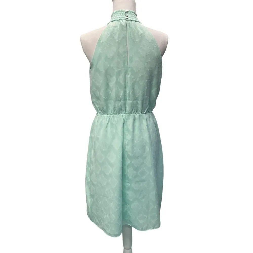 White House Black Market Mock Neck Halter A-Line Dress Size‎ 4 Green Polyester - Image 5