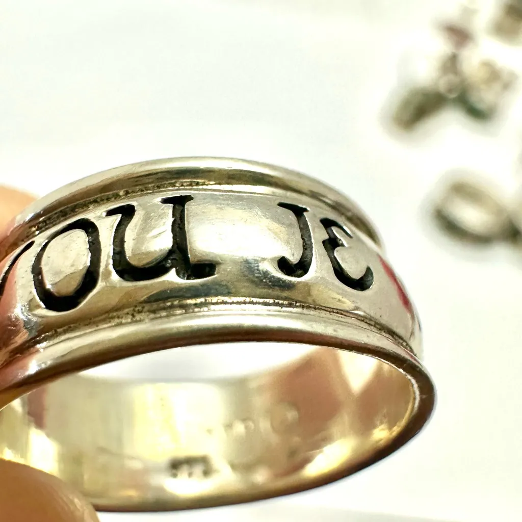 Vintage .925 Sterling Silver I ADORE YOU JE TADORE Ring Engraved Band Size 8 - Image 2