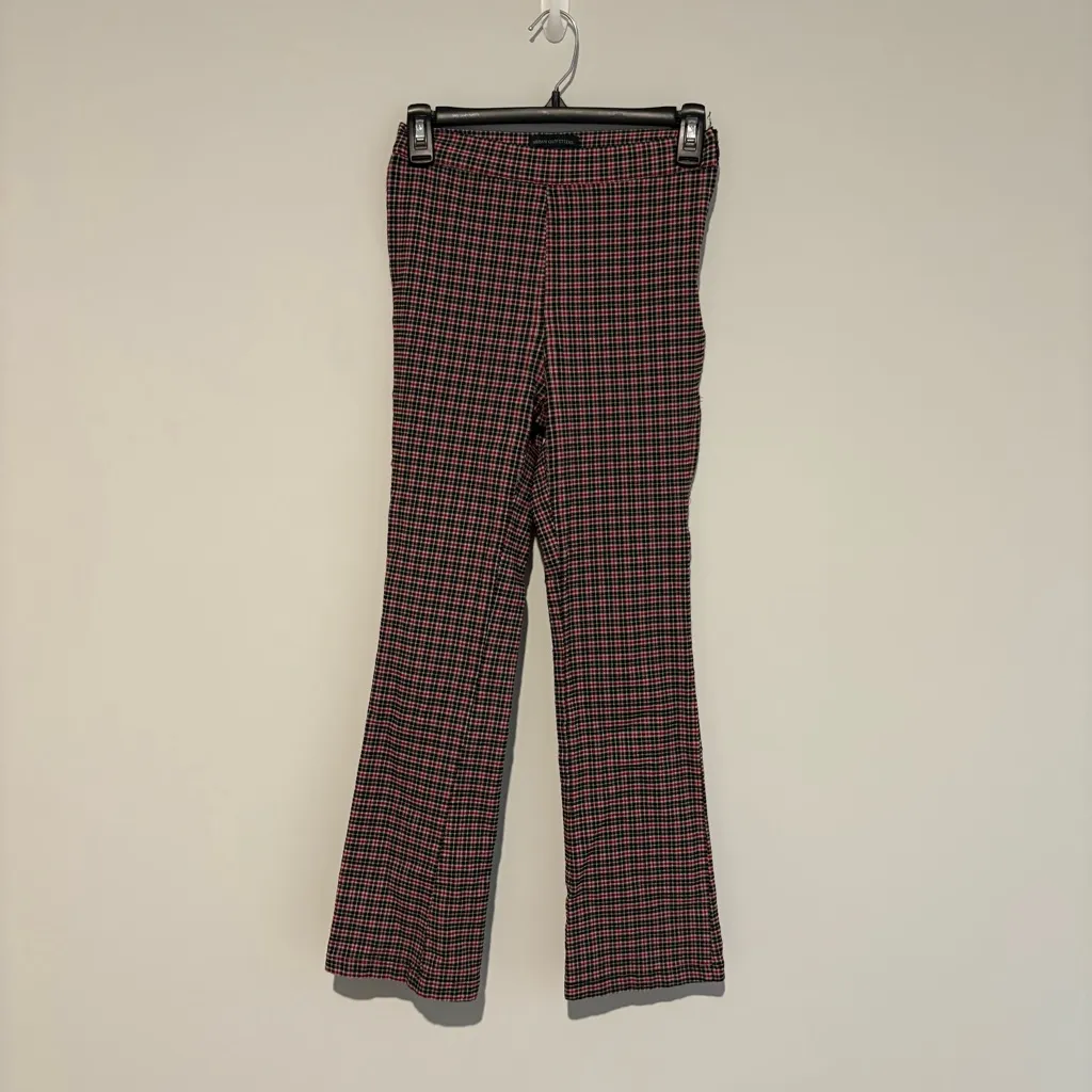 Urban Outfitters Plaid Stretch Crop‎ Kick Flare Pants red black Sz 0 - Image 2