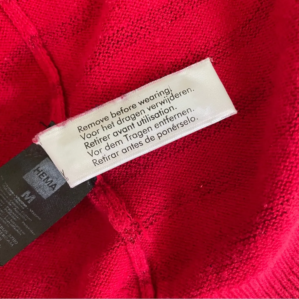 European Cardigan Sweater Medium Red Silver Metallic Stripe Clean Girl Pullover - Image 10