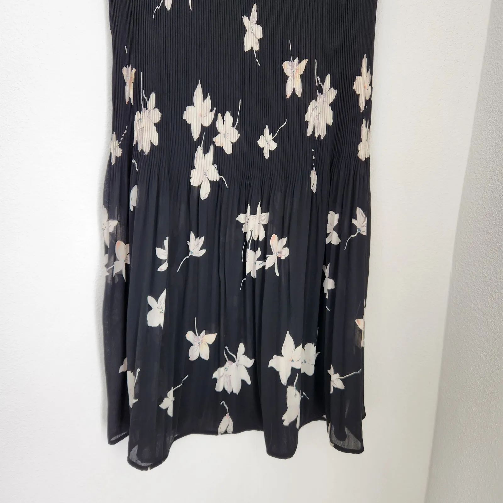 Vintage 90s Black Floral Pleated Chiffon Midi Skirt Whimsigoth Coquette M - Image 8