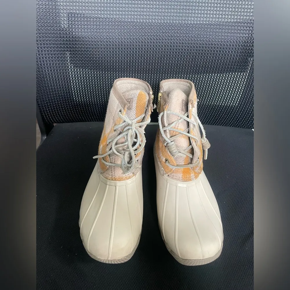 Sperry Womens Saltwater Yellow Tan Buffalo Check Rain Duck Boot SZ 6.5 - Image 2