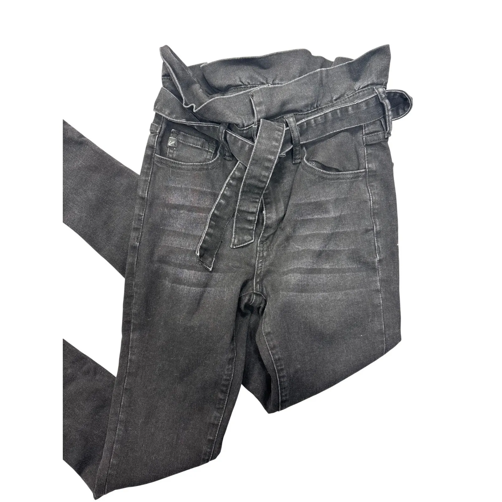 Kancan 1/24 High Rise Ankle Skinny Paperbag Black Jean Waist Tie‎ Belt Gray - Image 3