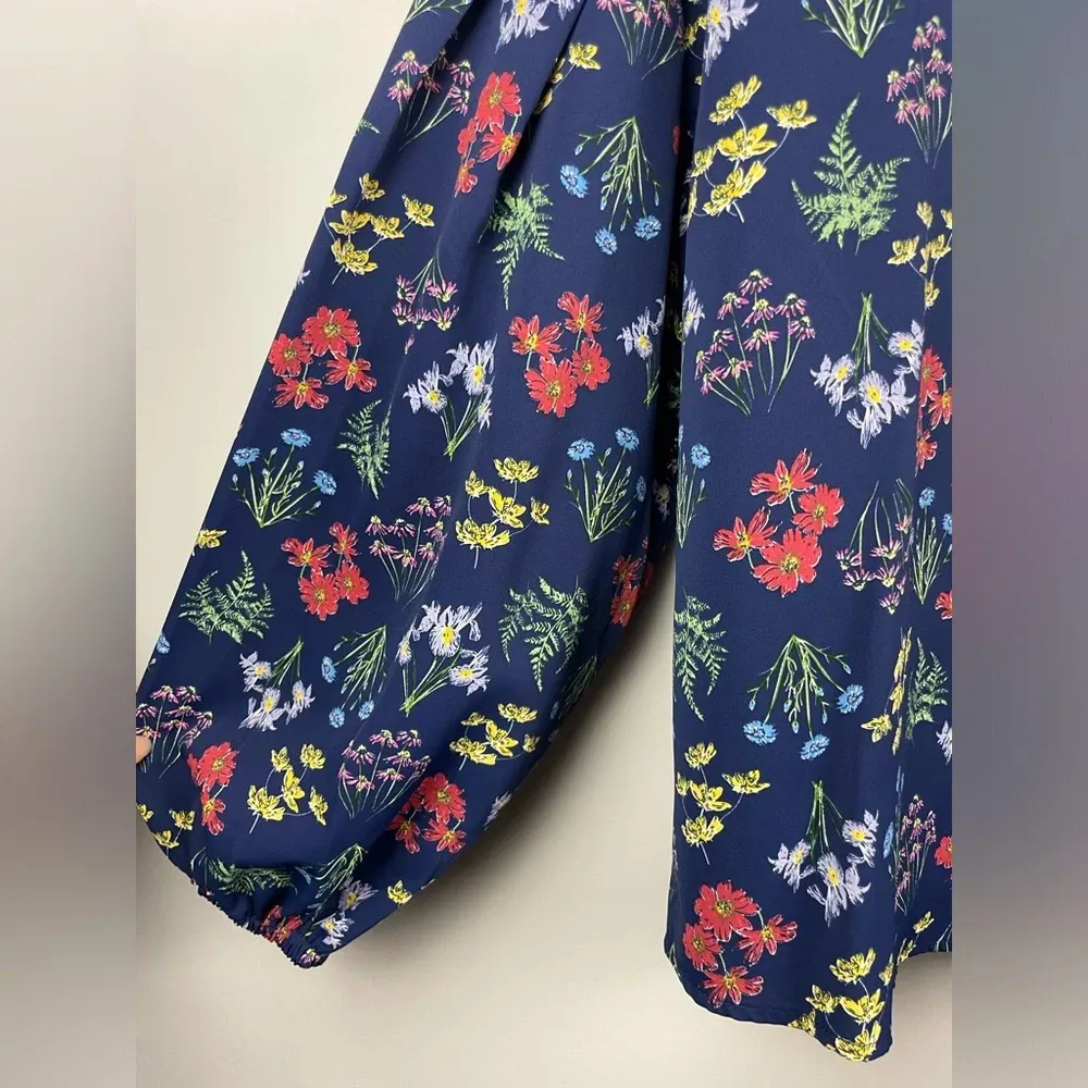 Eloquii  Elements Blue Floral Long Balloon‎ Sleeve Blouse - Image 8