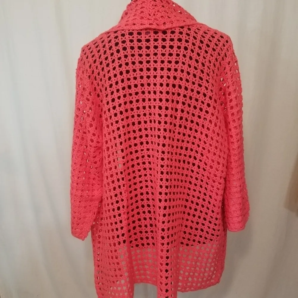Jessica London crocheted Cardigan in Coral - Image 2