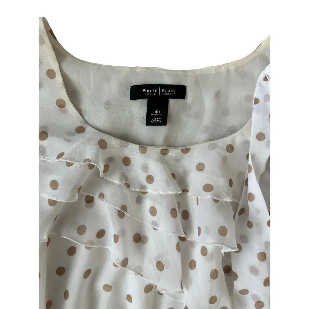 WHITE HOUSE BLACK MARKET Cream Pola Dot Top Size XS - Image 3