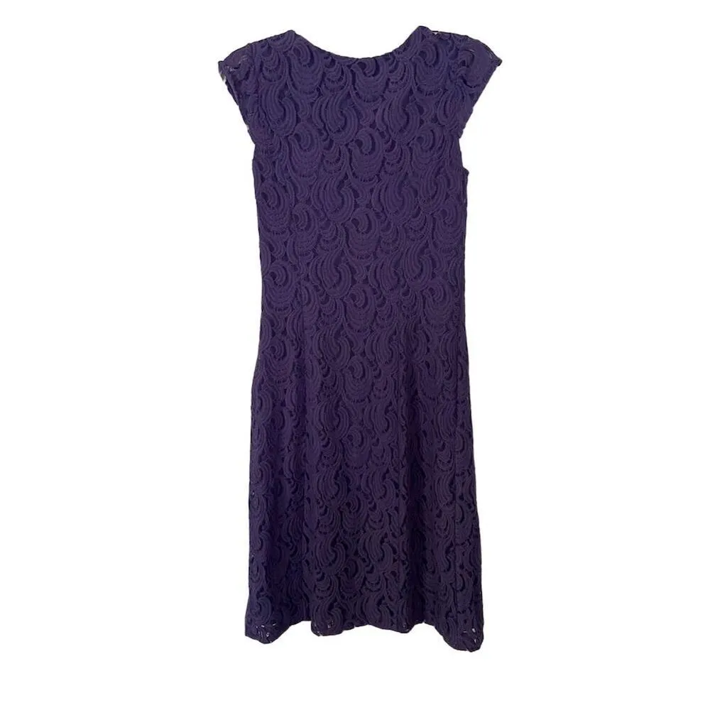 Coldwater Creek Purple Lace Knee Length Dress Size 4 Cap Sleeve​ - Image 2
