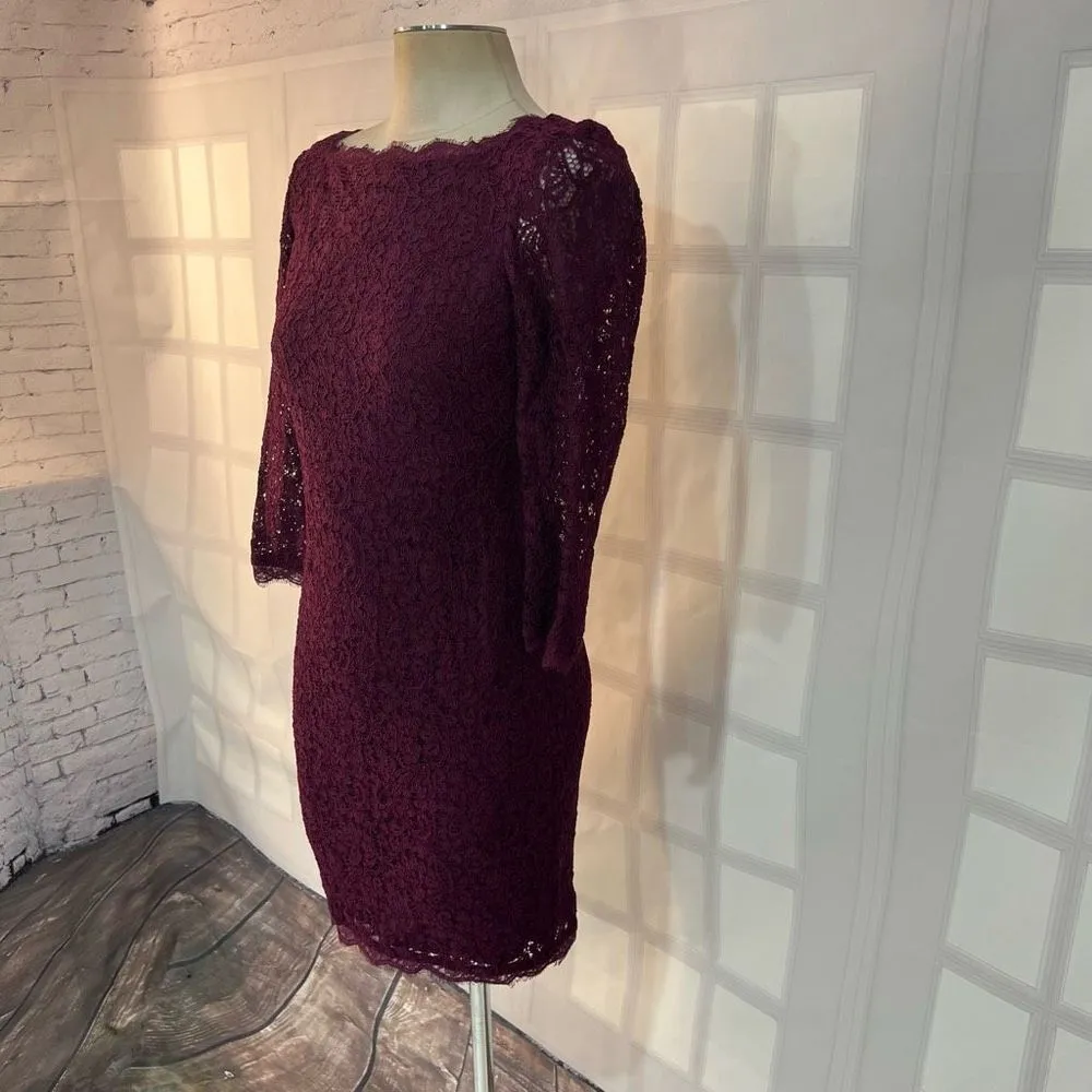 Adrianna papell burgundy wine purple lace sheer sleeve sheath cocktail party dre - Image 3