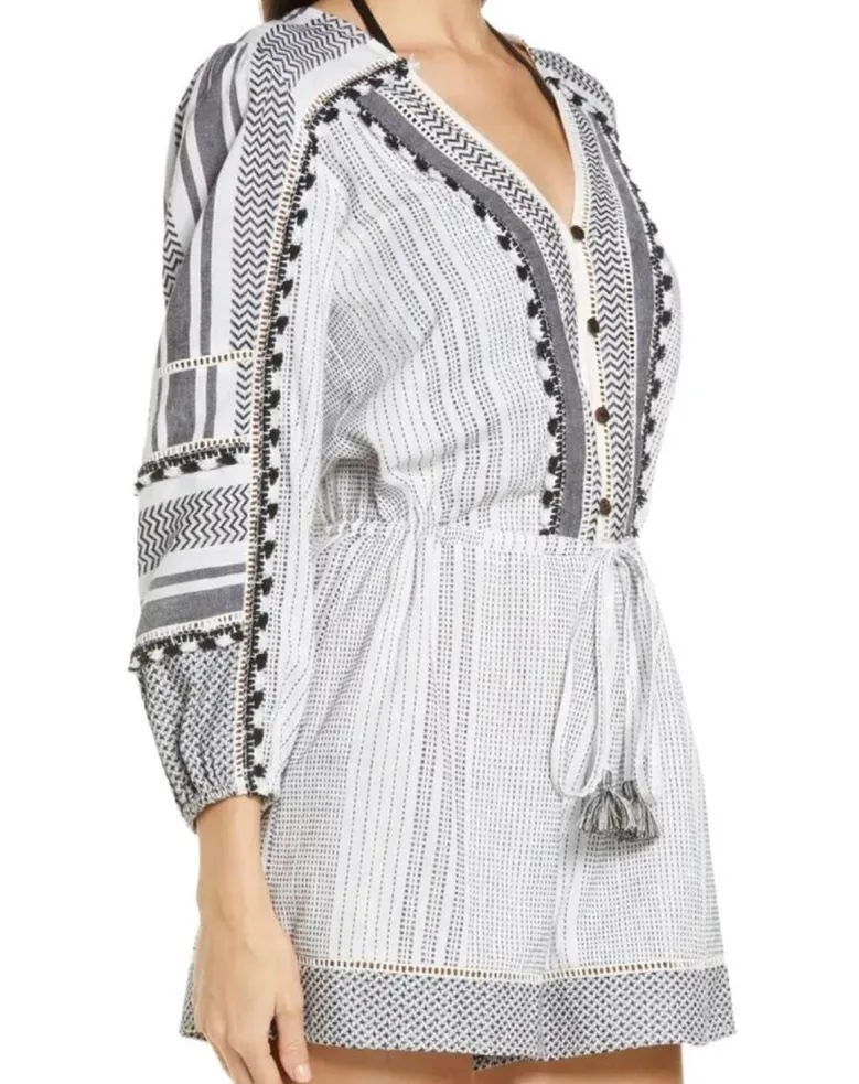 Veronica Beard NWT Boho Long Sleeve Cover-Up Bayleise Romper Black White Sz XS - Image 3