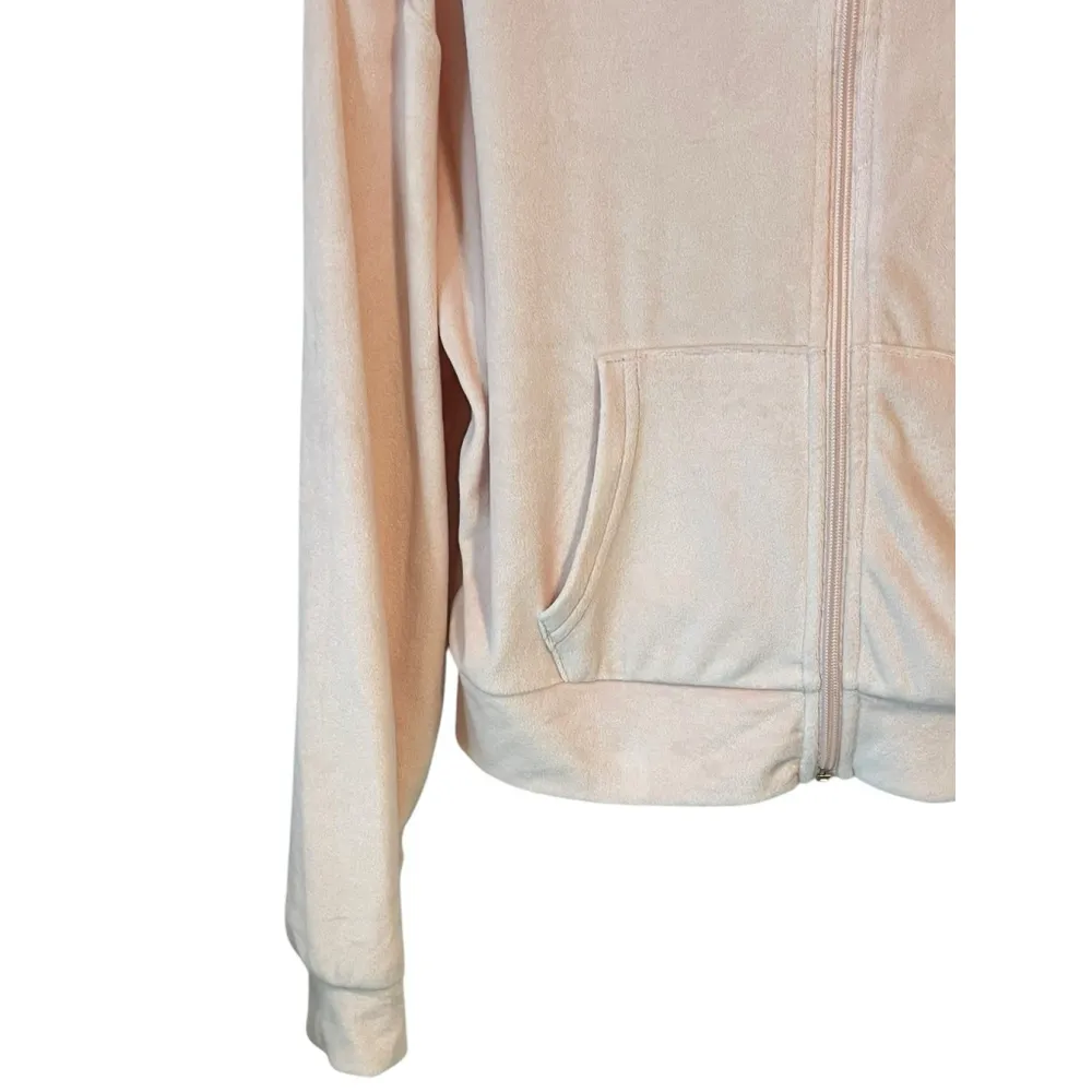 Refuge Hoodie Jacket Womens Size XL Pink Velour Velvet Full Zip Rinestones NEW - Image 4