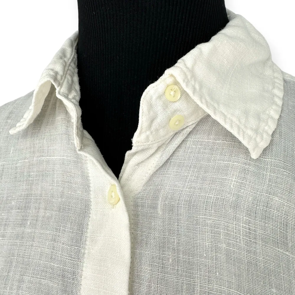 0039 Italy | Women's Small | DESIGNER White Linen Long Sleeve Button Front Shirt - Image 2