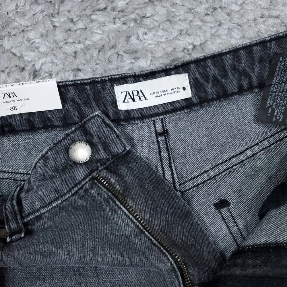 Zara Signature 90s Wide Leg Jeans Gray Denim High Rise US Size 6 EU 38 Slim Fit - Image 5