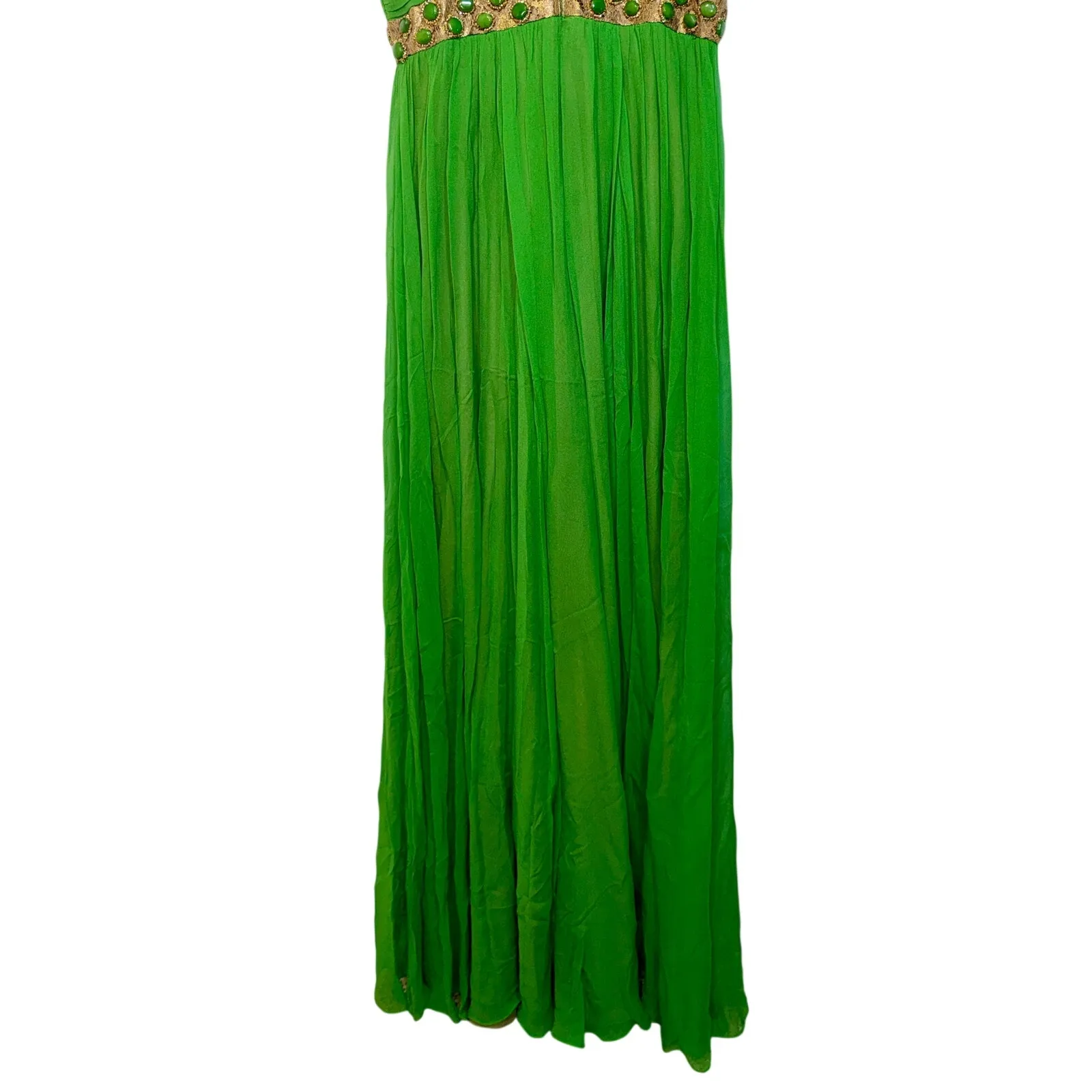 NWT Mandalay Dark Lime Green Gold Silk Beaded Maxi Evening Gown Dress Womens 10 - Image 8