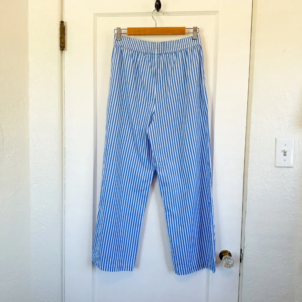Reformation | Juno Straight Wide-Leg Casual Pants in Tribune‎ Stripe Blue - Image 5