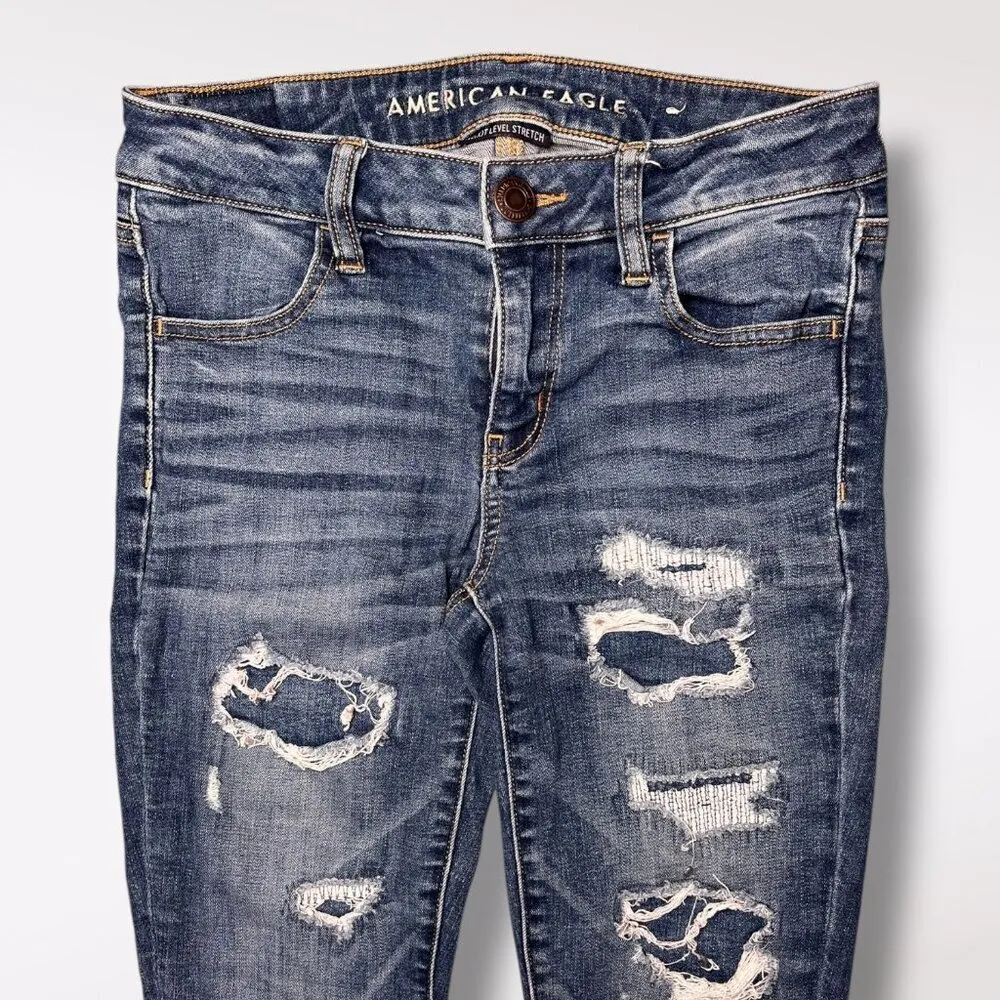 American Eagle Distressed Jegging Jeans Dark Wash Size 4 Short - Image 2