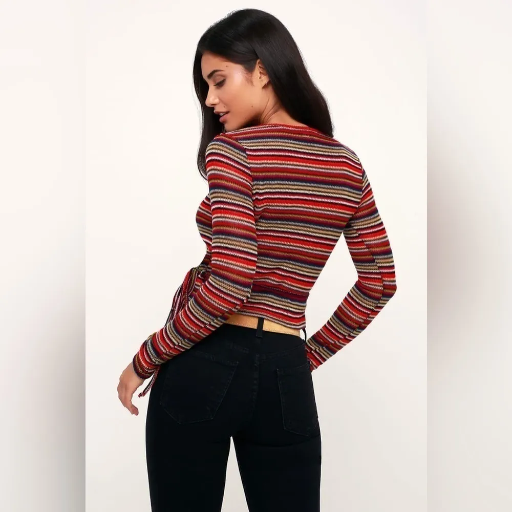 LULU’S Only Love Red Multi Striped Wrap Sweater Top - Image 2