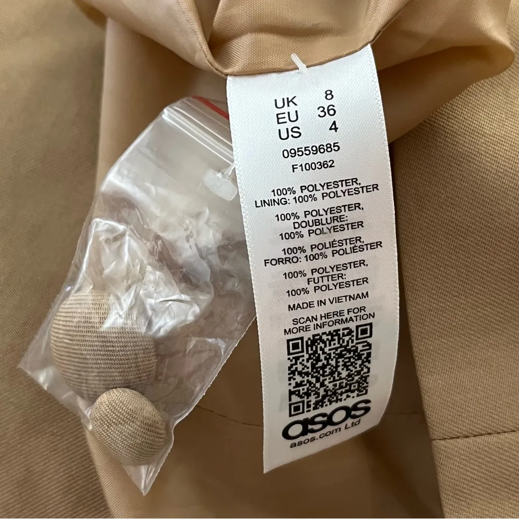 ASOS  Design Longline Blazer Double Breasted Lined Camel 4 - Image 5