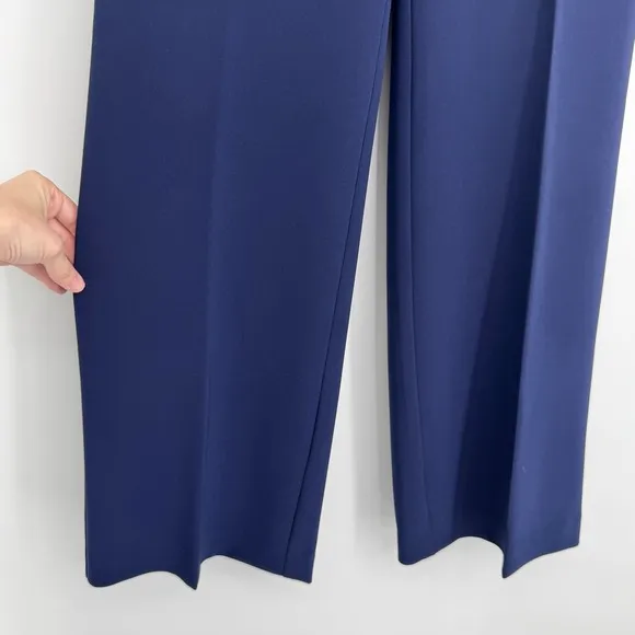 St. John Wide Leg Dress Pants Size 2 Navy‎ Blue Creased Front Classic Minimalist - Image 6
