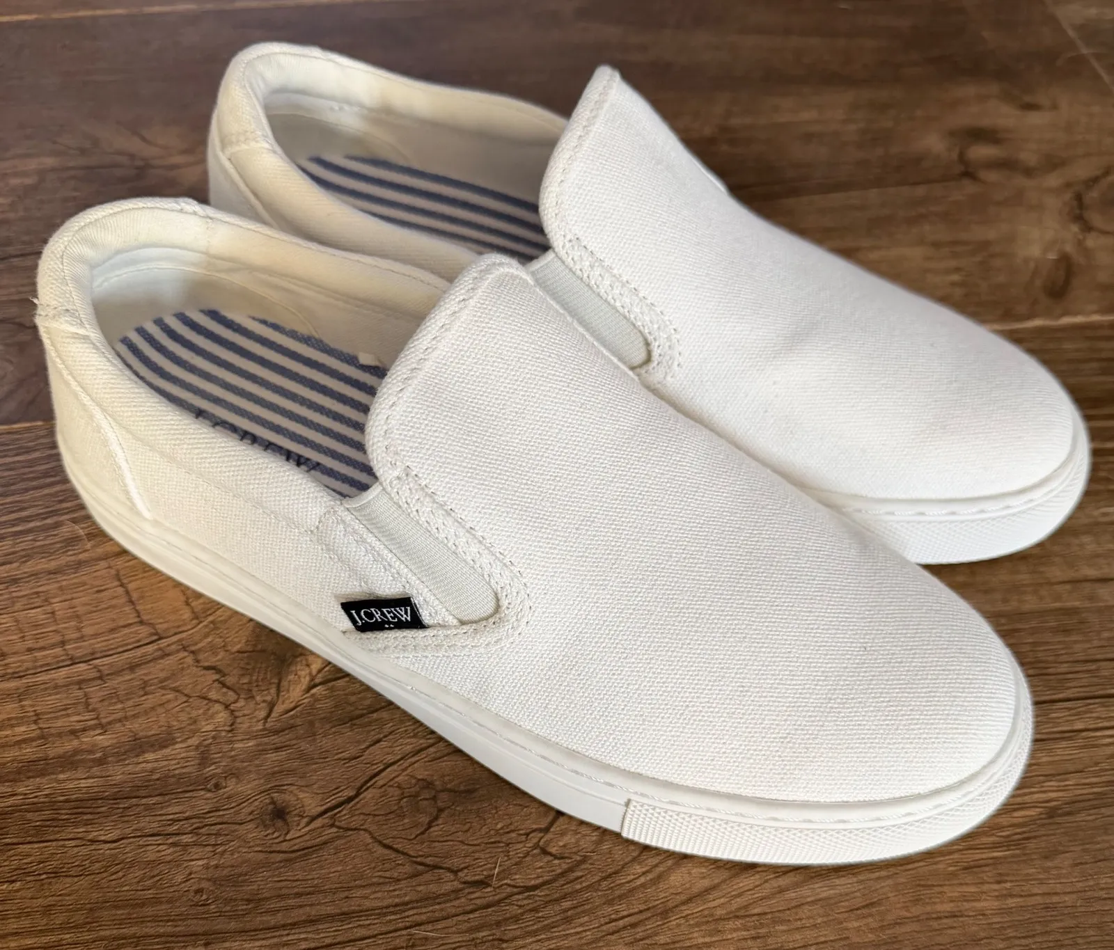 J.Crew Road Trip Women's Size 7 White Canvas Slip On Sneakers Shoes - Image 1