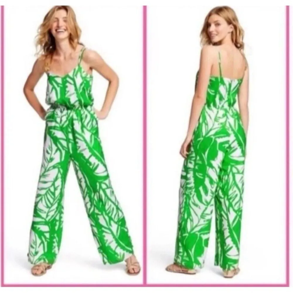 Lilly Pulitzer Jumpsuit Womens XL Green White Hawaiian Sleeveless Romper #197 - Image 7