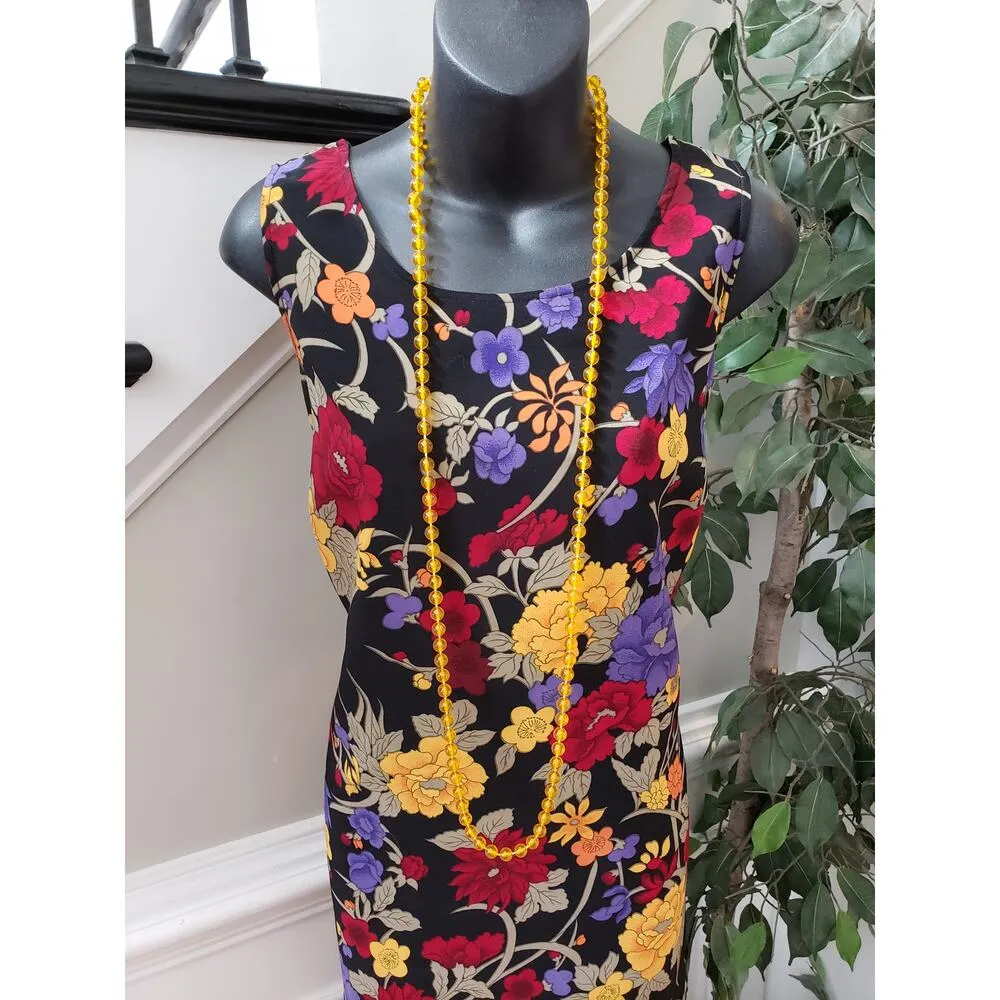 JM Collection M Black Floral Sleeveless Sheath Dress Midi Stretchy Pullover - Image 3
