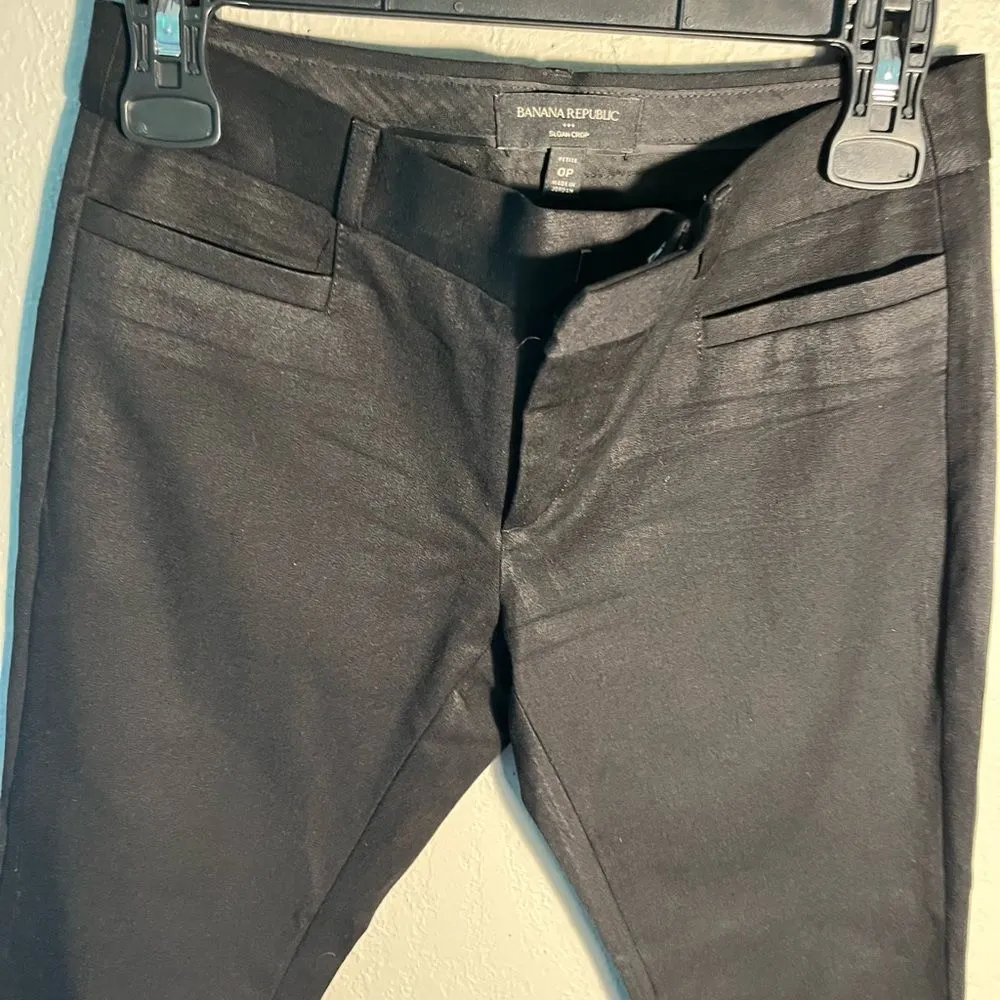 Banana Republic Black Ankle Pants Cropped Sloan Fit Trousers Capri Formal SZ 0P - Image 5