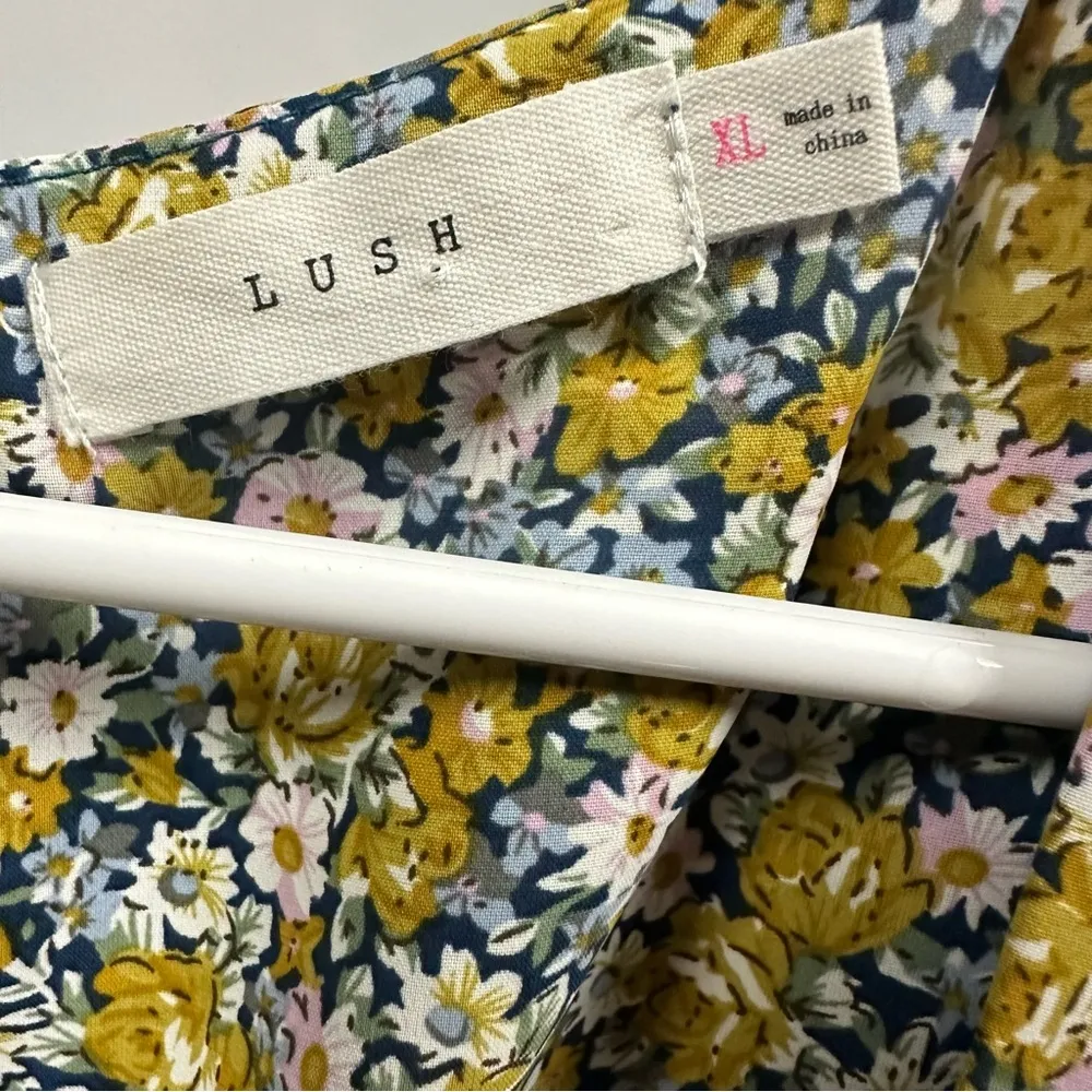 Lush Floral Keyhole Tie Chest Square Neckline 3 Quarter Puff Sleeve Dress XL - Image 6