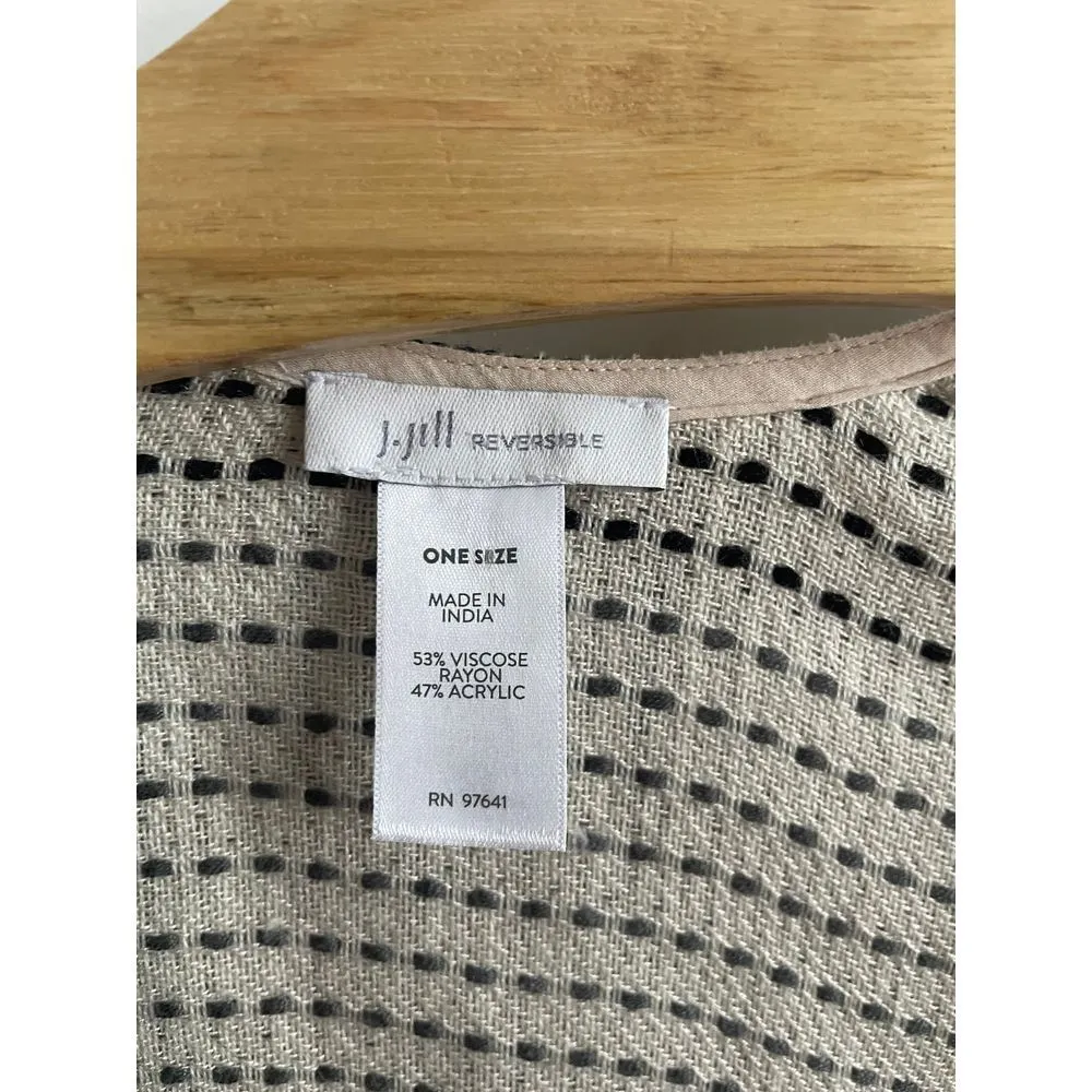 J. Jill Reversible Glen Plaid Ruana Fringed Sweater Poncho One Size Tan Size undefined - Image 5