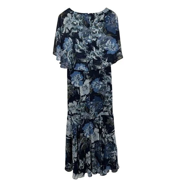 R&M Richards Navy Blue Floral High Low Chiffon Dress Evening Formal Size 6 NWT‎ - Image 4