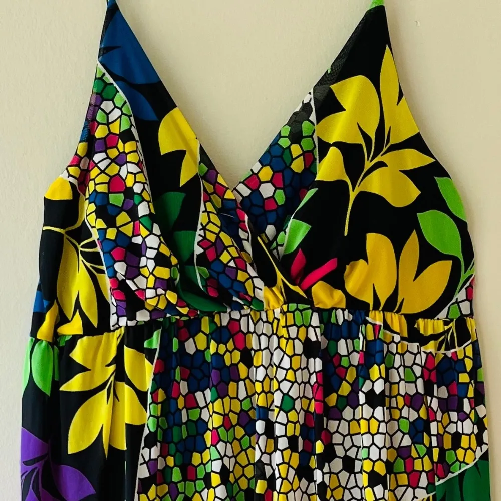 Tank‎ Floral Maxi Pullover Dress V Neck Stretch Loose Fit Fully Lined Sz M L Black - Image 7