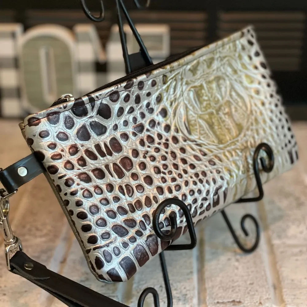 Gold, silver and deep bronze metallic crocodile print wristlet 10” x 6” approx - Image 6
