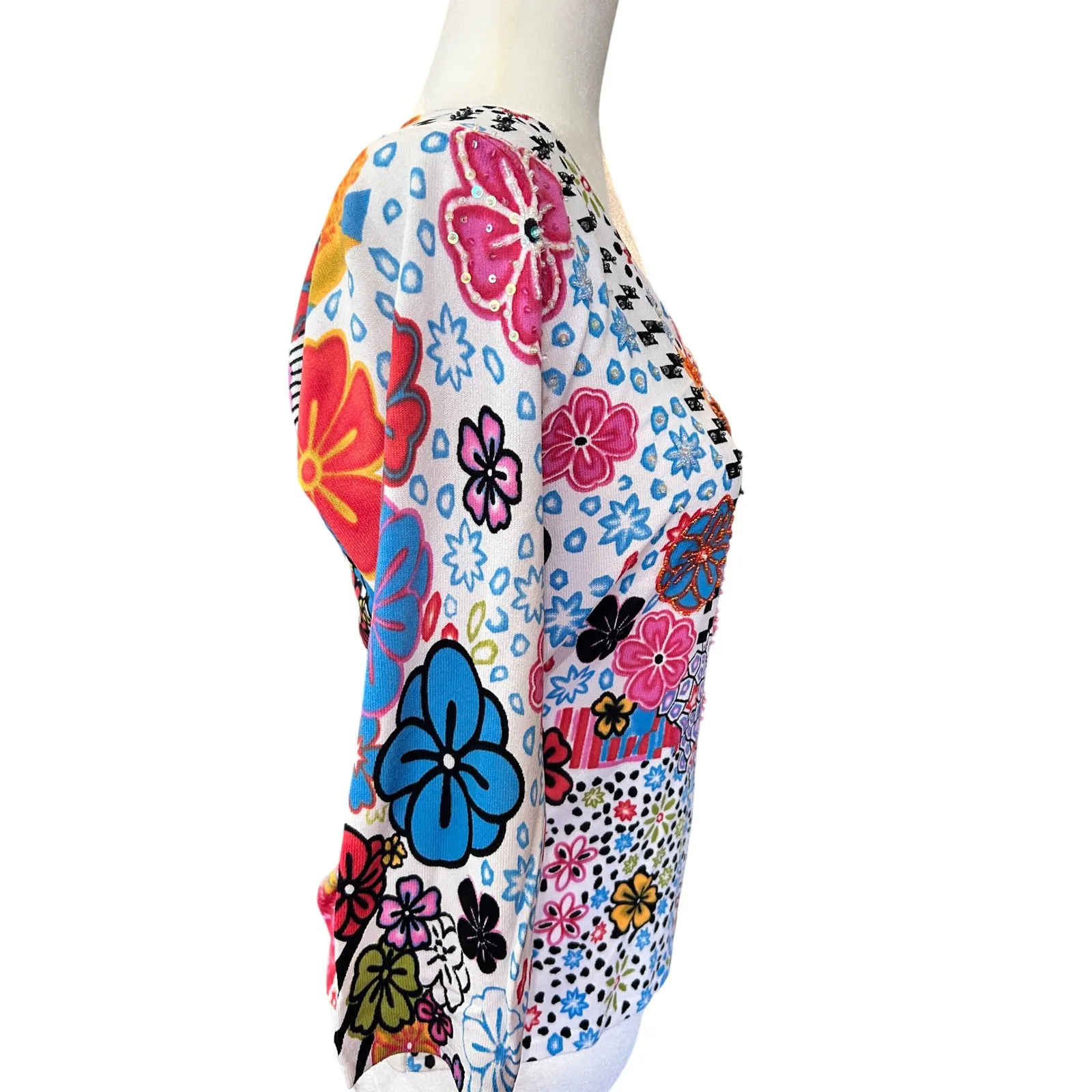 Alberto Makali Milano Floral Embellished V Neck‎ Long Sleeve Top - Image 4