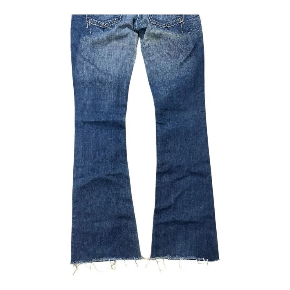 Yanuk Visionary Stitch Medium Wash Blue Jeans Size 25 Flare Boho Casual Raw - Image 6