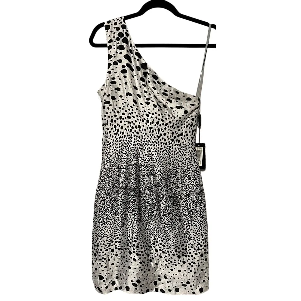 Emporio Armani Silk One-Shoulder Mini Dress NWT EU38 US8 Grey Polka‎ Dot - Image 7