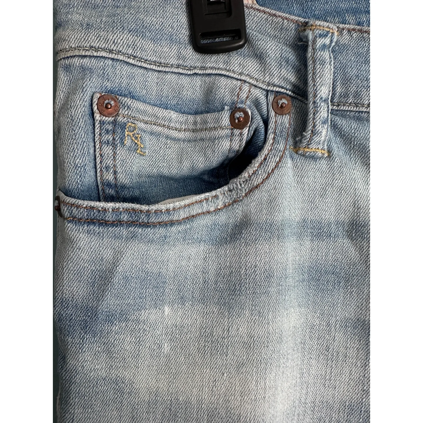 Polo Ralph Lauren Tompkins Skinny Crop Denim Ripped Jeans Blue Size 31 - Image 3