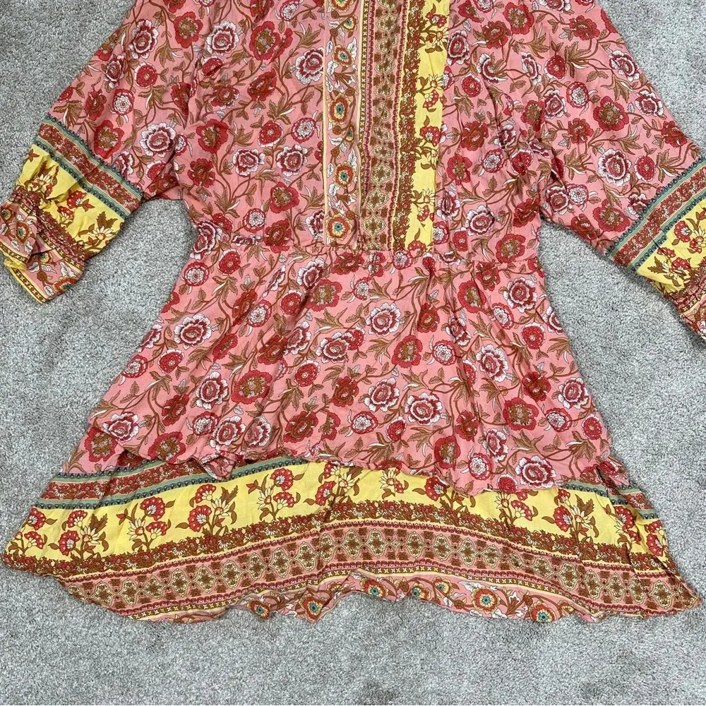 Umgee Floral Border Print Layered Mini Dress Boho Gypsy Rose Pink Plus Size 1X - Image 11