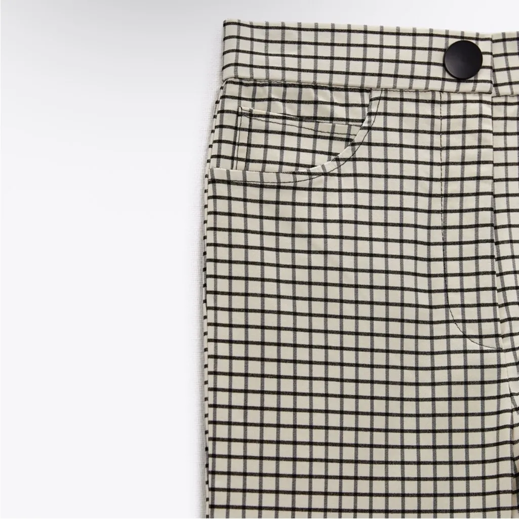 Zara Checked Plaid High Waisted Leggings Ecru Size Small - Image 3